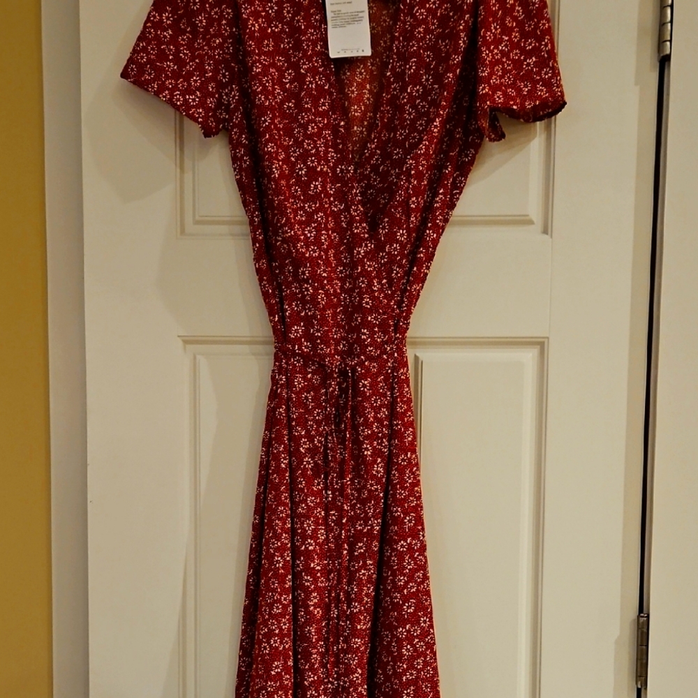 Floral Red Wrap Style Maxi Dress